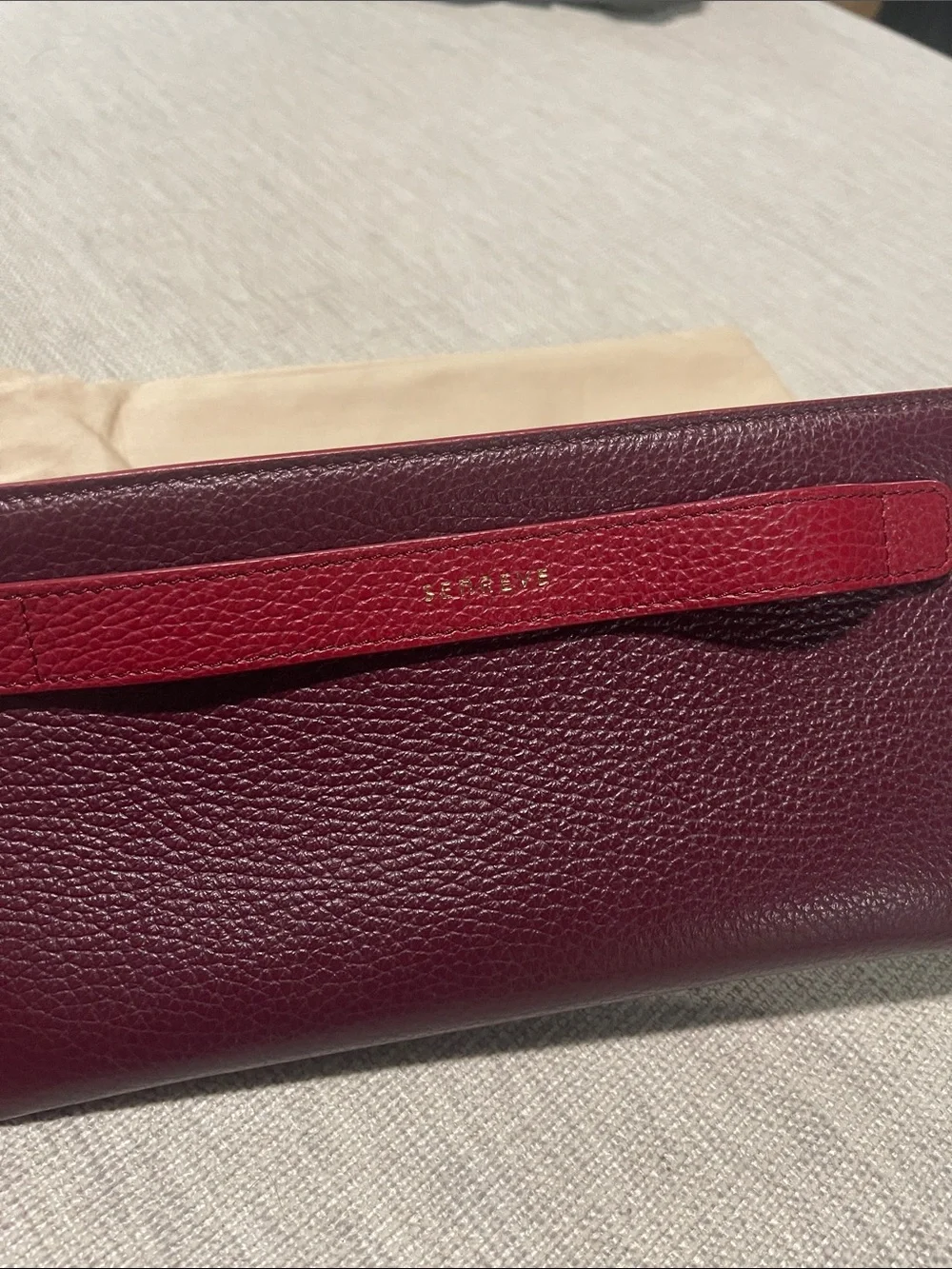 Senreve Two-Tone Burgundy and Red Pebbled Leather Wrist Pouch